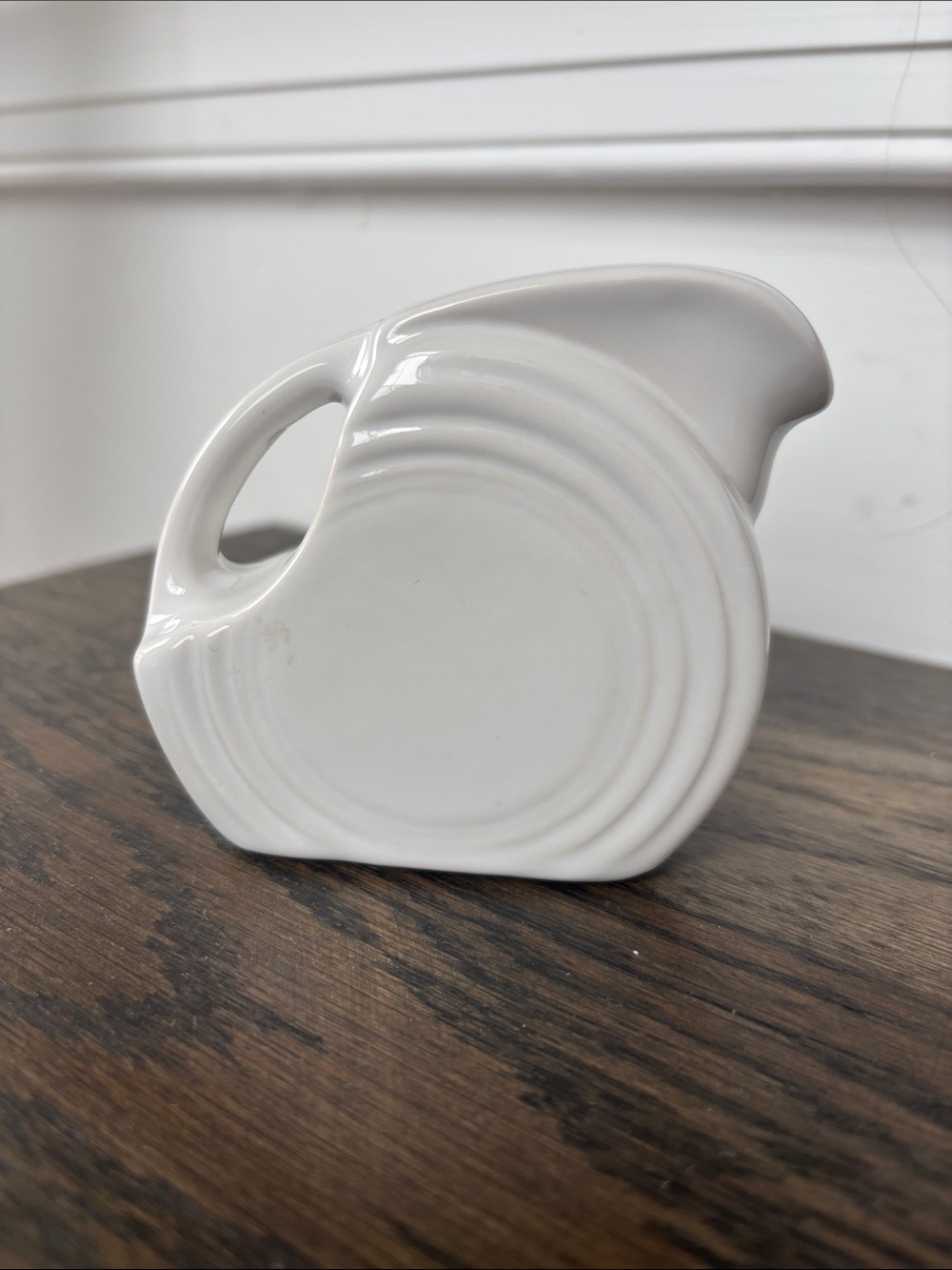 Vintage Fiestaware mini disk pitcher, white, 3x3.25”